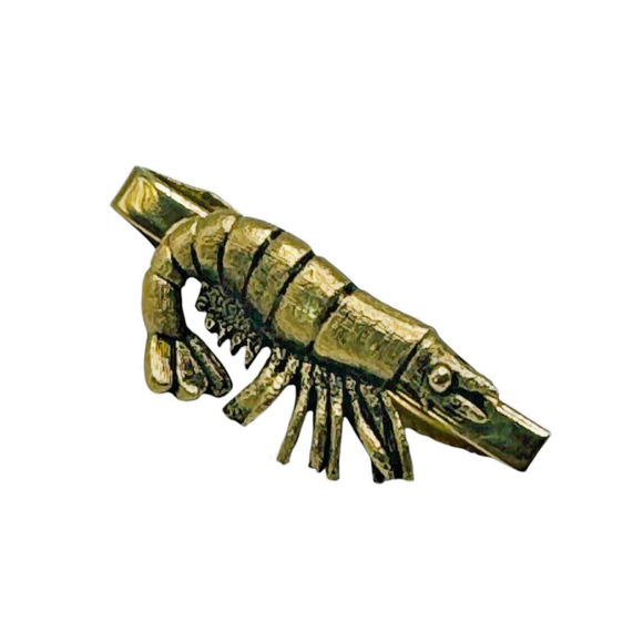 Vintage Gold Toned Signed Shrimp JOLLE Tie Bar Clip Nautical - Very Rare - Picture 2 of 5